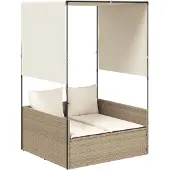 Syfax Doppel-Sonnenliege mit Dach und Vorhängen Beige Poly Rattan