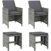 Syfax 4-tlg. Gartenstuhl und Hocker Set Poly Rattan Grau