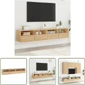 The Living Store TV-Wandschränke 2 Stk. Sonoma-Eiche 80x30x30 cm Holzwerkstoff