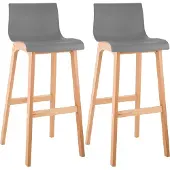 CLP Barhocker 2er Set mit Lehnen Hover, Barstühle mit Sitzen aus Kunststoff, Thekenhocker mit Gestellen aus stabilem Buchenholz, Farbe: grau