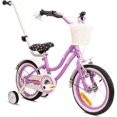 Sun baby Kinderfahrrad 14 Zoll Heart Bike mit Schieber, Stützrädern, Korb, V-Brake und Torpedo-Bremse - lila
