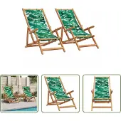 The Living Store Strandstühle 2 Stk. Klappbar Blattmuster Stoff und Massivholz