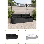The Living Store 4-tlg. Garten-Sofagarnitur mit Kissen Schwarz Poly Rattan