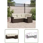 The Living Store 4-tlg. Garten-Sofagarnitur mit Kissen Braun Poly Rattan