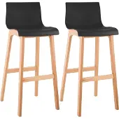 CLP Barhocker 2er Set mit Lehnen Hover, Barstühle mit Sitzen aus Kunststoff, Thekenhocker mit Gestellen aus stabilem Buchenholz, Farbe: schwarz