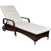 Syfax Sonnenliege mit Polster & Rollen Poly Rattan Braun