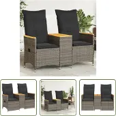 The Living Store Gartensofa 2-Sitzer Verstellbar mit Tisch Grau Poly Rattan