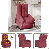 The Living Store Elektrischer Massagesessel mit Aufstehhilfe Weinrot Stoff
