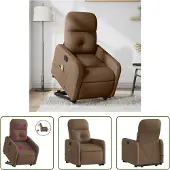 The Living Store Elektrischer Massagesessel mit Aufstehhilfe Braun Stoff