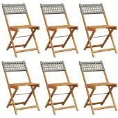 Syfax Klappstühle, 6 Stück, graues Polyrattan und Massivholz