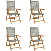 Syfax Klappstuhl Verstellbar 4 Stk. Grau Poly Rattan Massivholz