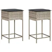 Syfax Garten-Barhocker mit Kissen 2 Stk. Hellgrau Poly Rattan