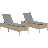 vidaXL Sonnenliegen mit Auflagen 2 Stk. Beige Poly Rattan