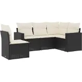 Sonstiges 5-tlg. Garten-Sofagarnitur mit Kissen Schwarz Poly Rattan