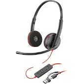 Poly HP Blackwire 3220 USB-C Stereo-Headset + USB-C/A-Adapter, Kabelgebunden, Büro/Callcenter, 64 g, Kopfhörer, Schwarz