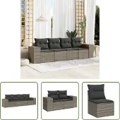 The Living Store 4-tlg. Garten-Sofagarnitur mit Kissen Grau Poly Rattan