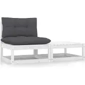 Syfax 2-tlg. Garten-Lounge-Set mit Kissen Weiß Kiefer Massivholz