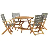 Syfax 5-tlg. Garten-Essgruppe Grau Poly Rattan und Massivholz