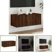 The Living Store TV-Wandschrank mit LED-Leuchten Braun Eichen-Optik 80x35x31 cm