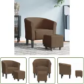 The Living Store Clubsessel mit Fußhocker Braun Stoff