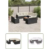 The Living Store 13-tlg. Garten-Sofagarnitur mit Kissen Schwarz Poly Rattan