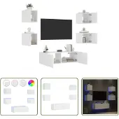 The Living Store 5-tlg. TV-Wohnwand mit LED-Leuchten Weiß