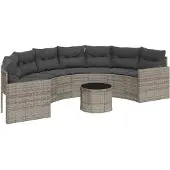 Syfax Gartensofa mit Tisch und Kissen Halbrund Grau Poly Rattan