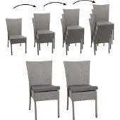 Mendler 2er-Set Poly-Rattan Stuhl HWC-G19, Balkonstuhl Gartenstuhl, stapelbar - grau, Kissen dunkelgrau