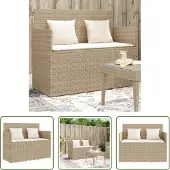 The Living Store Gartenbank mit Kissen Beige Poly Rattan