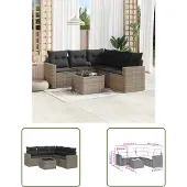 The Living Store 6-tlg. Garten-Sofagarnitur mit Kissen Grau Poly Rattan