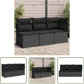 The Living Store Gartensofa mit Kissen 3-Sitzer Schwarz Poly Rattan