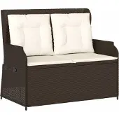 Syfax Gartenbank Verstellbar mit Kissen Braun Poly Rattan