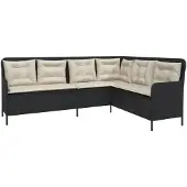 Syfax Gartensofa in L-Form mit Kissen Schwarz Poly Rattan