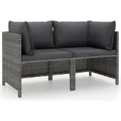 Syfax 2-Sitzer-Gartensofa mit Polstern Grau Poly Rattan