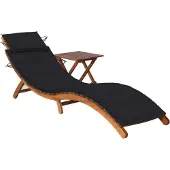 Syfax Sonnenliege mit Tisch und Auflage Massivholz Akazie