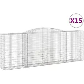 vidaXL Gabionen mit Hochbogen 15 Stk 400x50x140/160cm Verzinktes Eisen