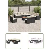 The Living Store 14-tlg. Garten-Sofagarnitur mit Kissen Schwarz Poly Rattan