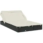 Syfax 2-Personen-Sonnenliege mit Dach Schwarz 213x118x97 Poly Rattan