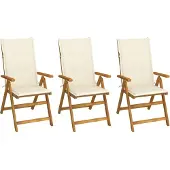 Syfax Klappstühle, 3er-Set mit Kissen, aus massivem Akazienholz