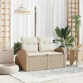 Syfax Gartensofa mit Kissen Beige 124 x 62 x 69cm Poly-Rattan