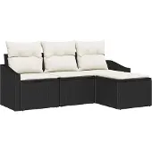 Syfax Sofa Set 4 stk. Schwarz und Creme Poly-Rattan