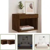 The Living Store Wand-Nachttische mit LED-Leuchten 2 Stk. Braun Eichen-Optik