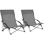 Syfax Klappbare Strandstühle 2 Stk. Grau Stoff