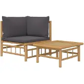 Syfax 2-tlg. Garten-Lounge-Set mit Dunkelgrauen Kissen Bambus