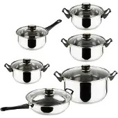Huismerk Edelstahl Kochtopf Set 12tlg. Kochtopf Glasdeckel Edelstahl Suppentopf Pfanne