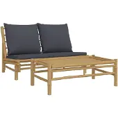 Syfax 2-tlg. Garten-Lounge-Set mit Dunkelgrauen Kissen Bambus