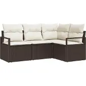 Syfax Sofa Set 4 stk. Braun und Weiß Poly-Rattan