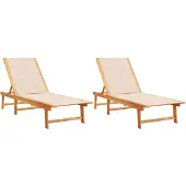 Syfax Sonnenliegen 2 Stk. Creme Massivholz Akazie und Textilene