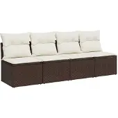 Syfax Gartensofa mit Kissen 4-Sitzer Braun Poly Rattan