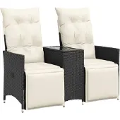 Syfax Gartensofa 2-Sitzer Verstellbar mit Tisch Schwarz Poly Rattan